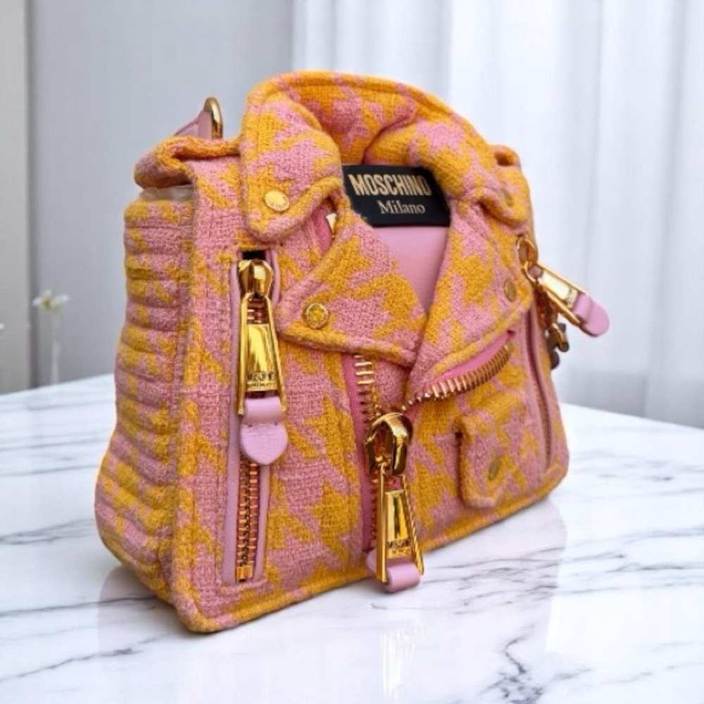 Moschino Pink and Yellow Biker shoulder Women's Bag